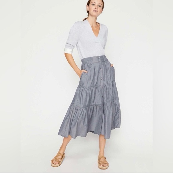 Brochu Walker- NWT- Havana chambray A-Line Tiered Skirt